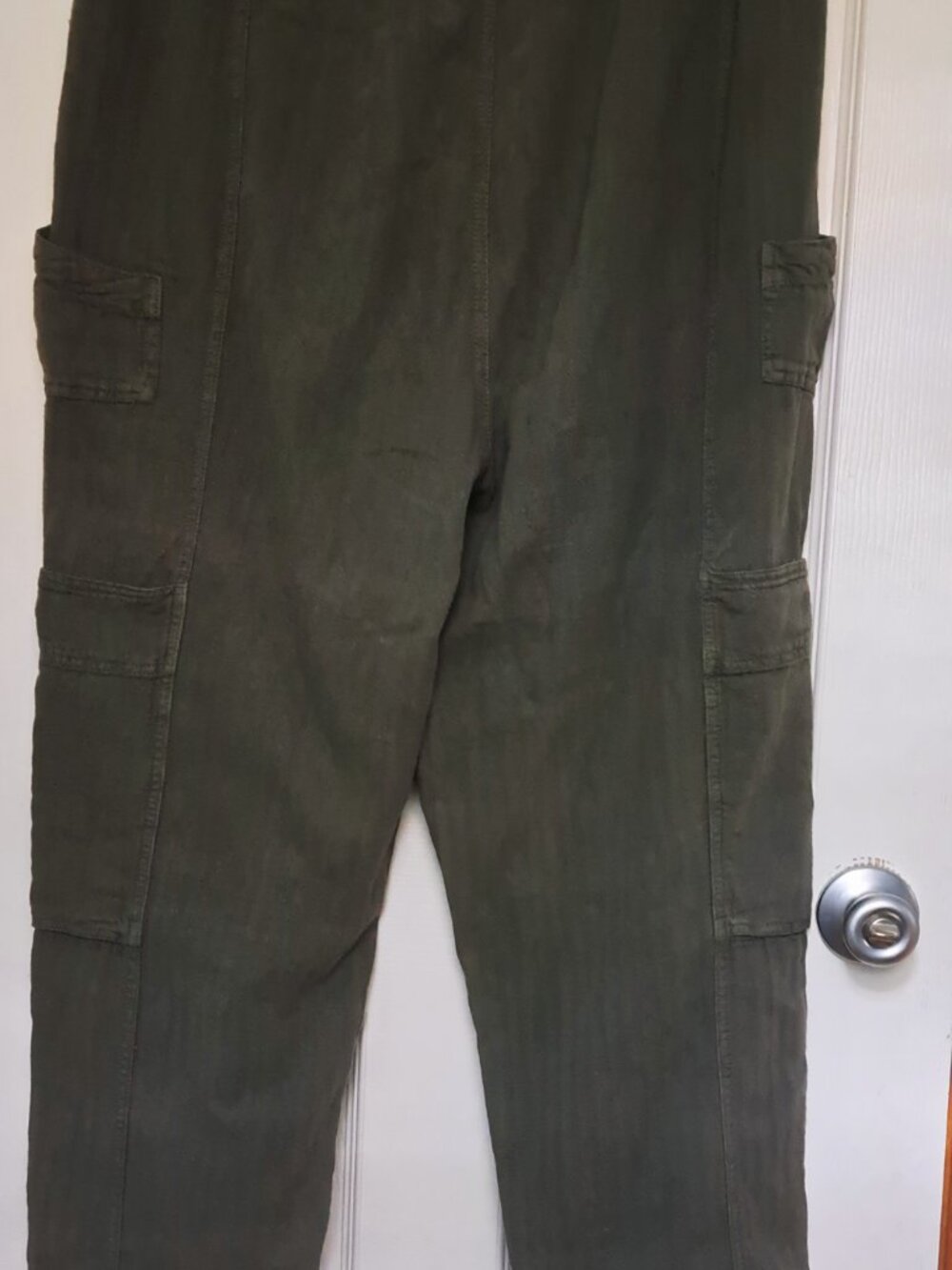 Free People Women’s Size L Linen Blend Khaki Green Cargo Pants lagenlook forest - Picture 4 of 10